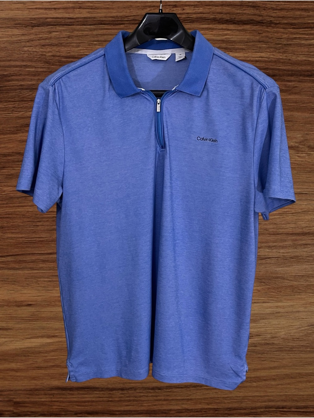 Calvin Klein Men’s Sky Blue Zip Collar Polo. Tag Size Large. Fits Medium.
